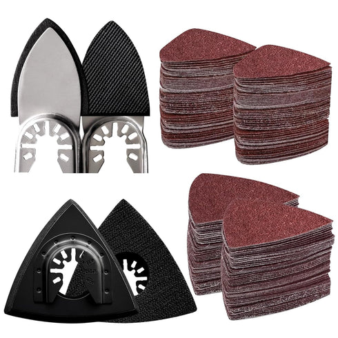 104Pcs Oscillating Tool Detail Sanding Pads Kit - 2 Triangle and 2 Finger Sanding Pads, 100 Multitool Sandpaper