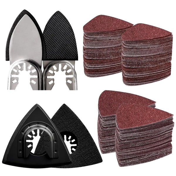 104Pcs Oscillating Tool Detail Sanding Pads Kit - 2 Triangle and 2 Finger Sanding Pads, 100 Multitool Sandpaper