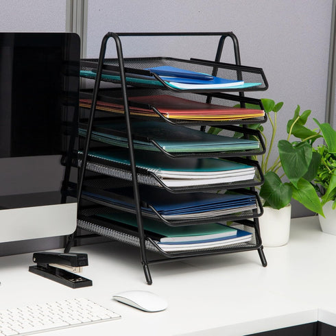 Mind Reader 6-Tier Paper Tray Desktop Organizer, Metal Mesh File Storage for Office, Black
