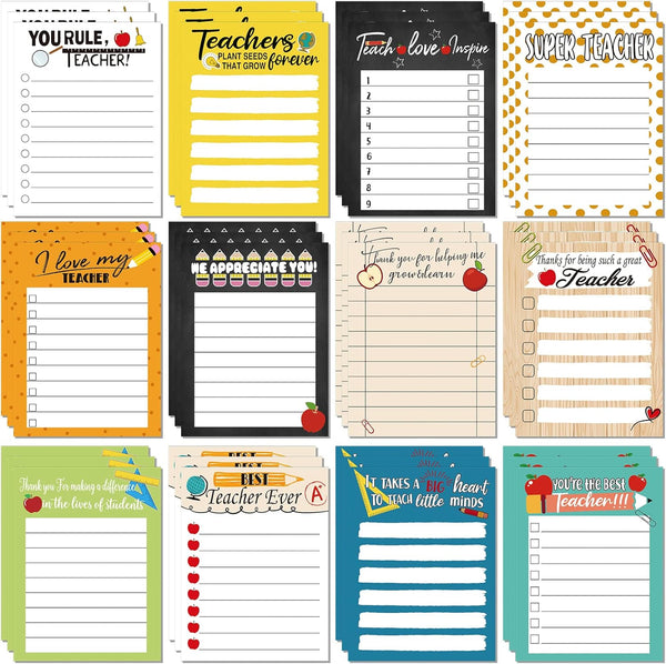 Teacher Notepad Sets, Lined Notepads for Teacher Appreciation, Colored Sticky Notes, Cute Paper Stationery Organizer