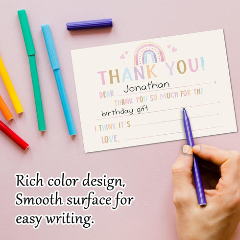 FTRZX 20 Pack 016 Boho Kids Thank You Cards, Rainbow Thank You Card For Baby Shower Birthday Party, Kids Fill In The