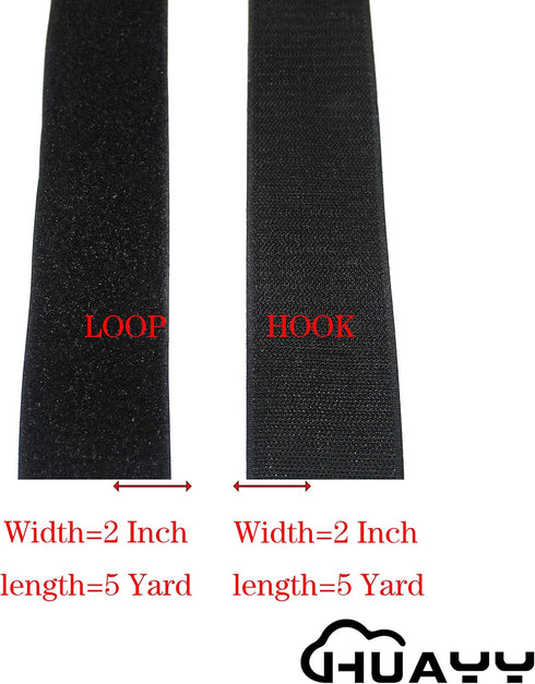 Huayueyun HUAYY 2 Inches Width 5 Yards Length Sew on Hook and Loop Style Non-Adhesive Nylon Strips Fabric, Black