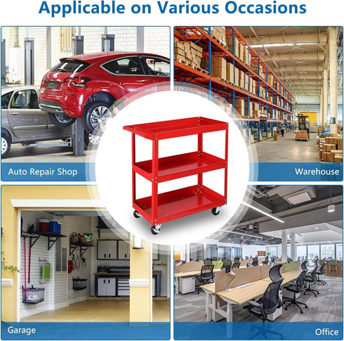 3 450 Lbs Tier Rolling Tool Cart, Capacity Service SART with Wheels, Heavy Duty Steel Utility Cart w/Lockable Wheels