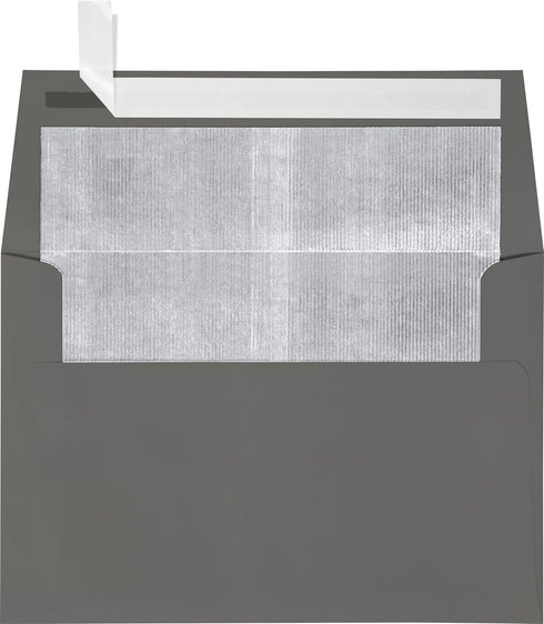 LUXPaper A4 Foil Lined Invitation Envelopes | Smoke w/Silver LUX Lining | 4 1/4" x 6 1/4" | Peel & Press | 80lb. Text |