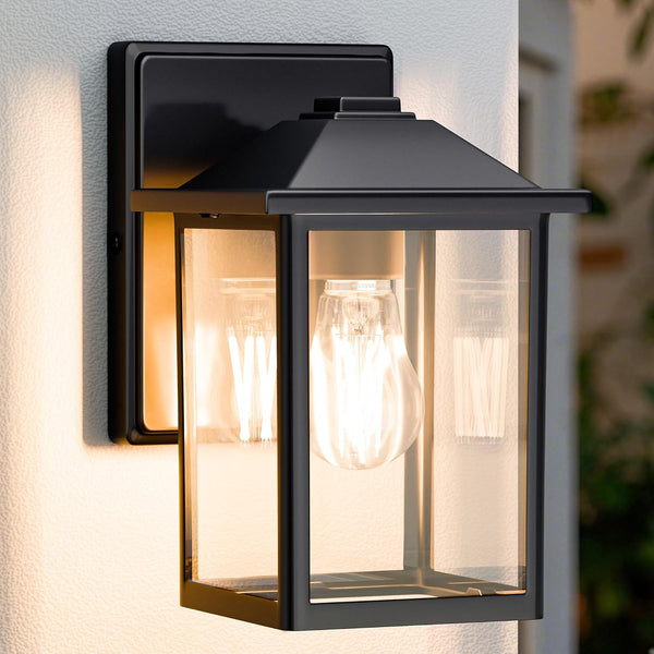 MATAMEYE Outdoor Wall Lantern, Exterior Waterproof Wall Sconce Light Fixture, Black Front