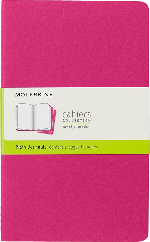 Moleskine Cahier Journal, Soft Cover, Large (5" x 8.25"), Plain/Blank, Kinetic Pink, 80 Pages (Set of 3)