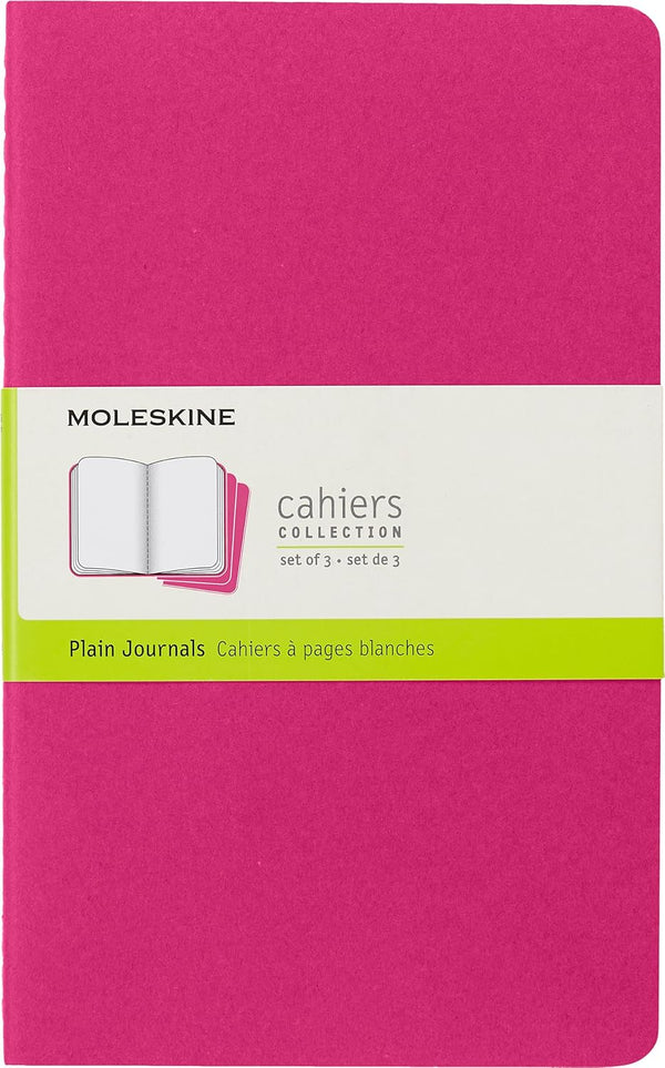 Moleskine Cahier Journal, Soft Cover, Large (5" x 8.25"), Plain/Blank, Kinetic Pink, 80 Pages (Set of 3)