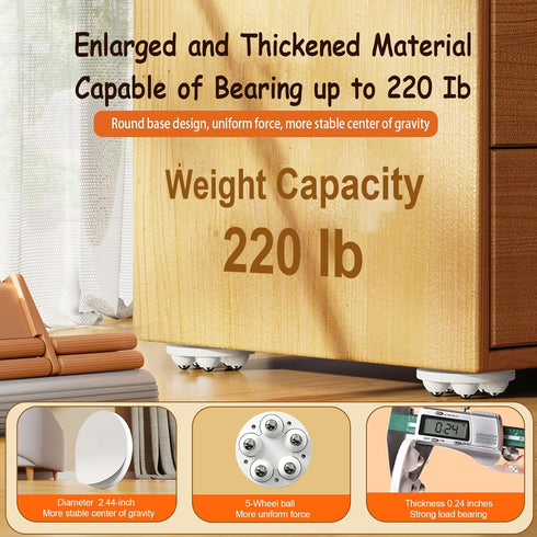 Upgrade Self Adhesive Caster Wheels, 5 Stainless Steel Balls, 360 Degree Low Profile Swivel, 4PCS