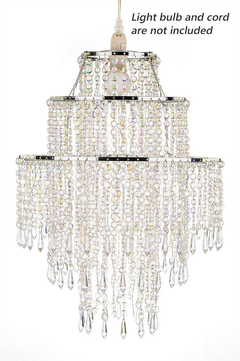 3 12.6 inches, Waneway Large Tiers Beads Pendant Shade, Ceiling Chandelier Lampshade with Acrylic Jewel Droplets