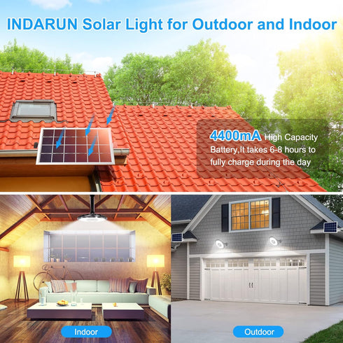 5 3000LM, INDARUN Solar Shed Light Indoor Outdoor, Solar Motion Lights with Modes, Up to Waterproof Pendant Barn Lights