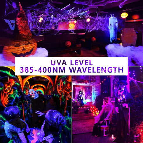 LED Black Light Bulbs 4 Pack, A19 9W UV Black Light Replace Up to 100W, 120V E26 Base Black Lights UVA Level 385-400nm, Glow in The Dark for Body Pain, Blacklights Party, Halloween by Wiyifada