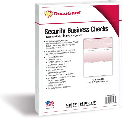 DocuGard Burgundy Marble Top Check, 8.5 x 11 Inches, 500 Sheets, 1 Check Per Sheet