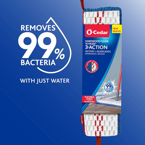 O-Cedar Hardwood Floor 'N More Mop with 1 Extra Refill, Microfiber Mop, Use Wet or Dry, Red