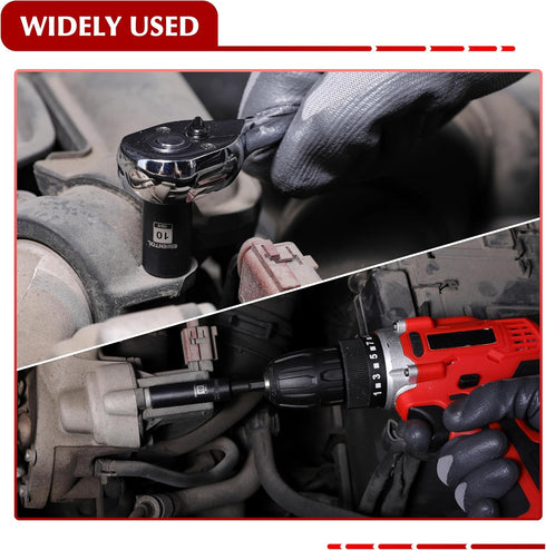 1/4" Set, 29 Set, 4-15mm, 12 EMENTOL Drive Impact Socket Pieces Deep & Shallow Socket Metric Point CR-V, Includes Drill