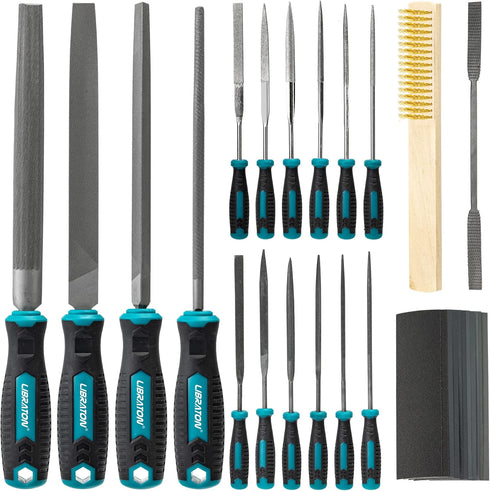Libraton 31PCs Metal File Set, Metal Files for Steel, 12 Needle Files with Case, Riffler File, Sandpapers