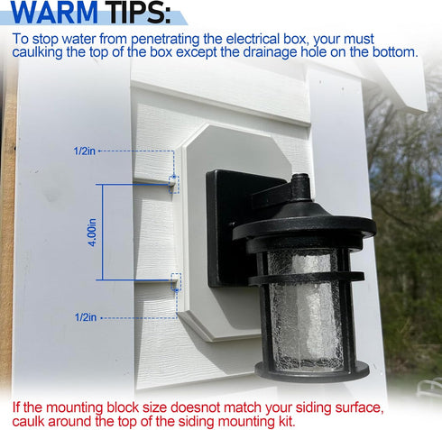 Siding Mounting Block 8141DBL, Outdoor Light Mount Kit with Electrical Box for 1/2 inch Lap Double Siding