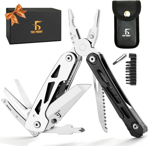 THE FRONT 19 in 1 Multitool Pliers with Detachable Scissors, Camping Tactical Knife Gift for Men