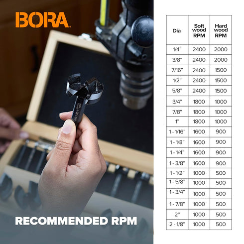 BORA BFB-009720 3/4" Dia Tempest Forstner Bit, 3-1/2" OAL, Round 3/8" Shank for Wood Drilling Projects