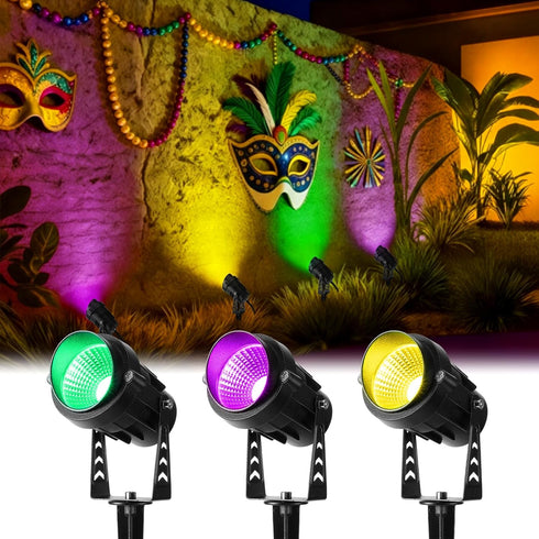 Grinsvalley 3 Pcs Mardi Gras Spotlight Outdoor Decorations Purple Green and Gold Spotlight