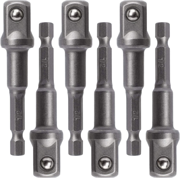 OIIKI 6 Pack 1/2 inch Square Socket Adapter Bit Set, Impact Driver Power Bits for Automotive DIY-1/4 Hex Shank
