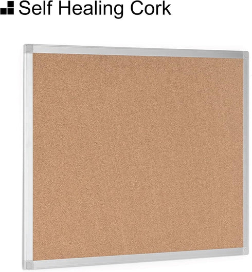 Boardsplus Bulletin Board - 24” W x 18” H, Cork Surface with Aluminum Frame