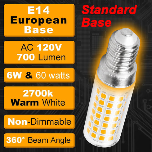 E14 T6 C7 Bulb 6W AC120V 2700K 700lm 60W E14 Bulb Bulb Lamp,Non-Dimmable, 3 Pack LED Light Warm White Equivalent