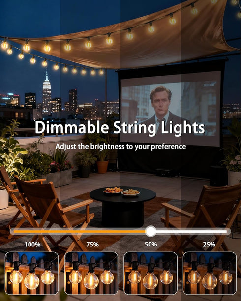 50FT 18+1 G40 Bulbs Outdoor Patio String Lights Waterproof with Remote, Edison LED Shatterproof Hanging Outside Light