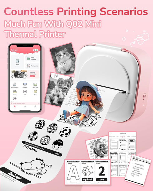 Itari Mini Printer - Q02 Sticker Printer Machine with 1 Roll Paper, Bluetooth Pocket Printer for Anatomical Diagram,