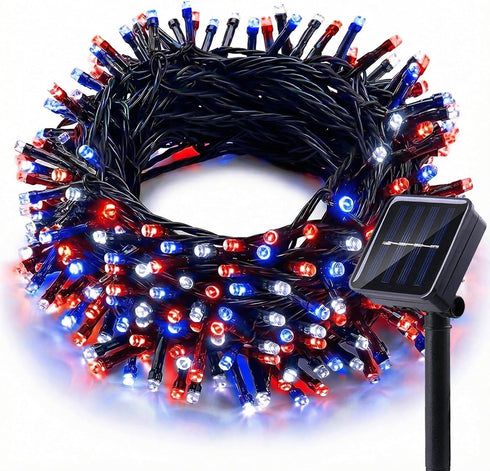Solar Red White Blue String Lights 46FT 120LED Patriotic Light with 8