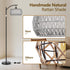 9W Bulb, Rattan Floor Lamps for Living Room, Boho Standing Lamps with Grey Rattan& Linen Double Shades, Arc Lamps Floor