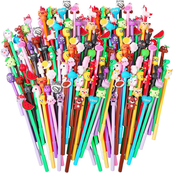 Yexiya 200 Pieces Cute Cartoon Gel Ink Pens - 0.5 mm Novelty Black Gel Ink Pens, Assorted Styles