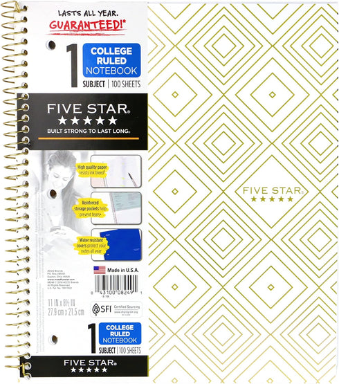 Five Star Wirebound Notebook, 1-Subject, 100 College-Ruled Sheets, 11 x 8.5 Inch Sheet Size, Teal (72051) by Five Star
