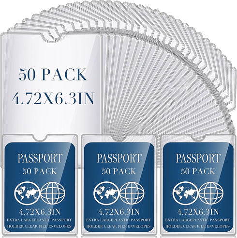 Patelai 50 Pcs Clear File Envelopes, 4" x 6" Passport Holder with Thumb Notch, PVC Plastic Cash Budget