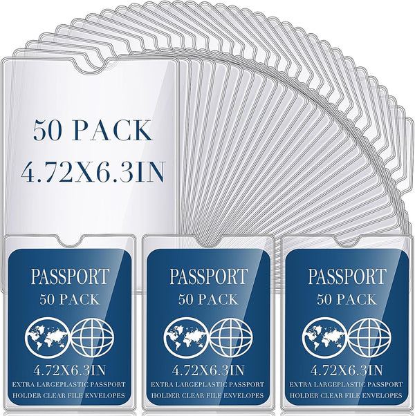 Patelai 50 Pcs Clear File Envelopes, 4" x 6" Passport Holder with Thumb Notch, PVC Plastic Cash Budget