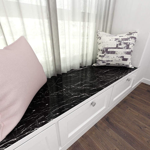 RANRAN Marble Contact Paper Granite Black Roll, Self Adhesive Peel and Stick Wallpaper for Kitchen Countertop Cabinet