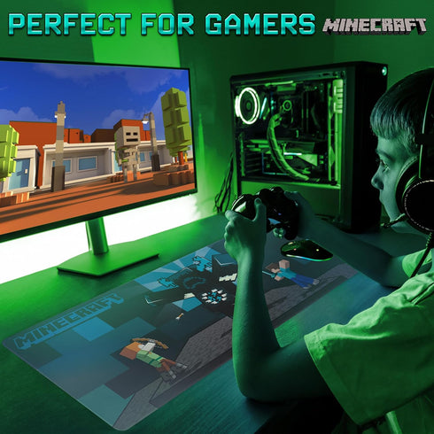 Minecraft Desk Pad for Kids, Non-Slip Mouse Mat 80 x 35cm, Gamer Gifts in Blue