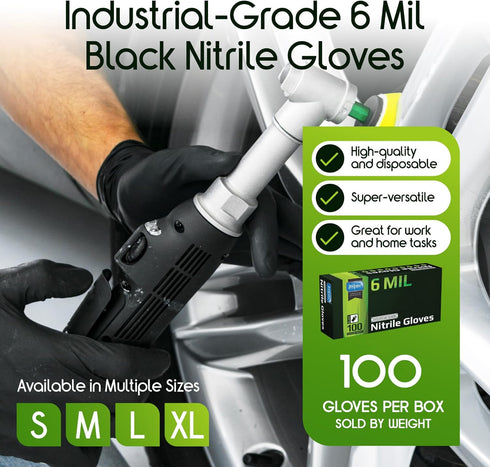 6 Inspire Black Nitrile Gloves HEAVY DUTY Mil Nitrile Chemical Resistant Medical Cooking Cleaning Disposable Black