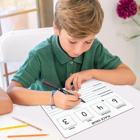 SCRIBBLEDO Place Value Board 9" x 12", Double Sided Dry Erase Boards for Teaching Place Values in Math