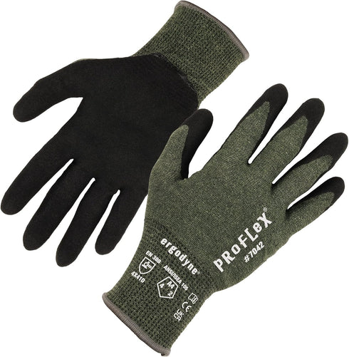 Ergodyne ProFlex 7042 Cut Resistant Work Gloves, ANSI A4, Green, Contact Heat Resistant Sandy Nitrile Coated Palms