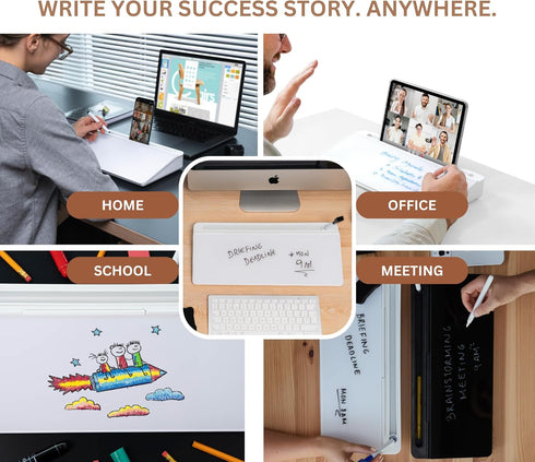 Garood Desktop Whiteboard with Storage, 15.8 x 7 x 2 inches, Glass Desktop Dry Erase Board, Phone Tablet Holder