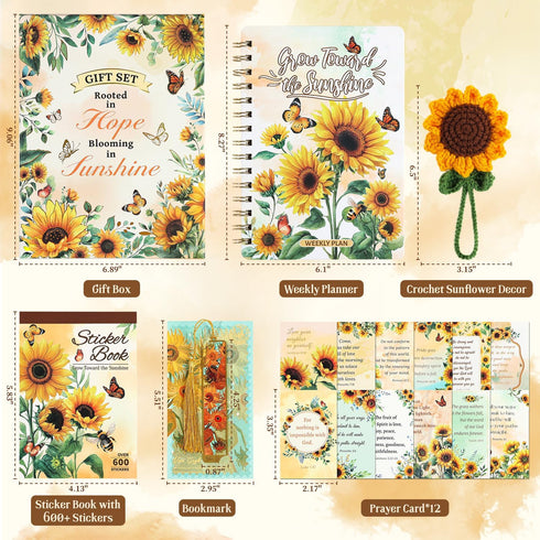 Set 1 600+ 1 1 1 12 Sunflower Planner Gift for Women - Sticker Book of Stickers, Weekly Planner, Crochet Keychain