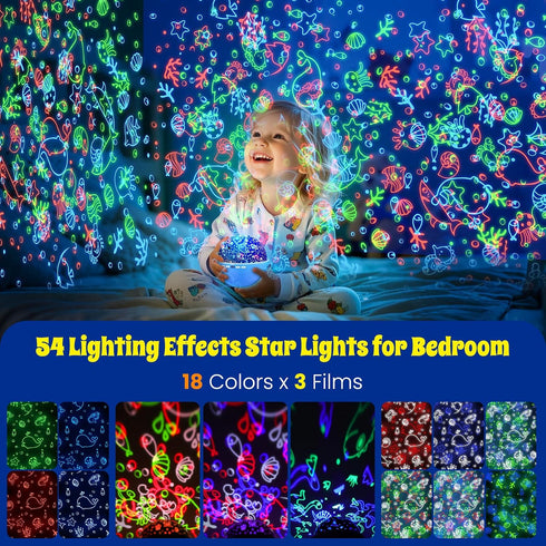 BAISIQILB Timer,360 Rotation,3 Films,18 Modes,8 Night Light Projector,Night Light for Kids Room with Remote