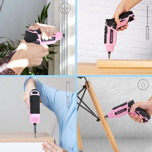 Bielmeier 4V Pink Cordless Screwdriver Set, Small Electric Drill for Women, Rechargeable with 27 Piece Driver Set, Mini Electric Screwdriver with LED & USB Charger, Ideal for Light-Duty Tasks. by BIELMEIER