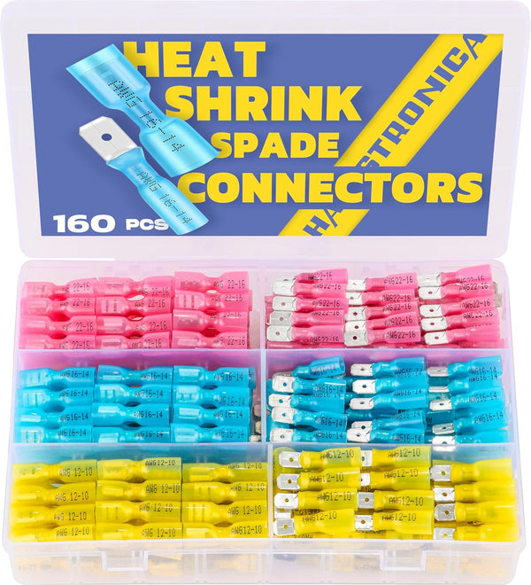 haisstronica 160pcs Heat Shrink Spade Connectors, Quick Disconnect Female and Male Wire Connectors AWG 22-10