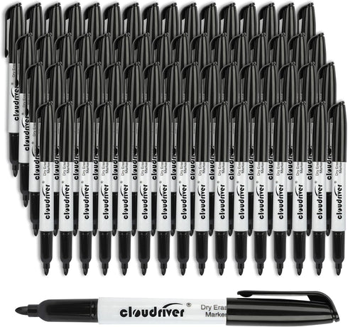 cloudriver 128 Pack Dry Erase Markers, Black Fine Tip, Low Odor Bulk Markers for Office, Home, School Supplies