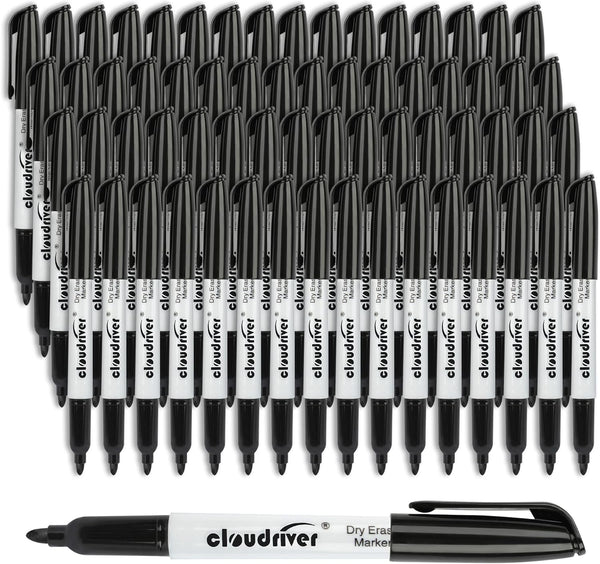 cloudriver 128 Pack Dry Erase Markers, Black Fine Tip, Low Odor Bulk Markers for Office, Home, School Supplies