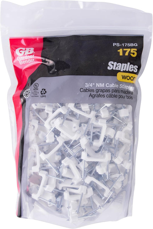 Gardner Bender PS-175BG Plastic Electrical Cable Staples, inch, 175 pk, Secures Romex, UF and NM, White