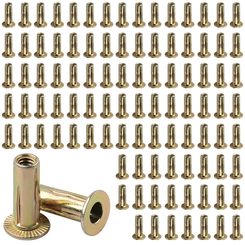 AOKLIT 100Pcs Multi-Grip Rivet-Nuts, 1/4-20 Rivet Nut Steel Pre-Bulbed Shank, Plus Nut Color