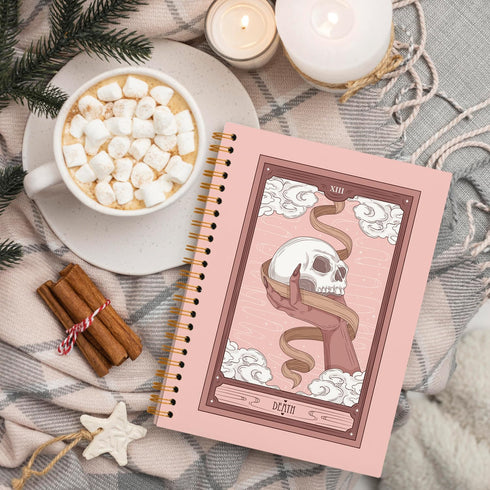 QUICQOD Skeleton Pink Gothic Notebooks, Goth Journal Notebook for Women, Hardcover Spiral Notebook 5.5x8.3