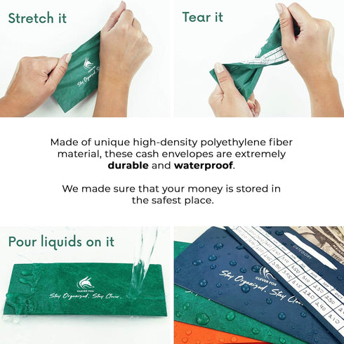 Clever Fox Cash Envelopes for Budgeting System – 12 Pack Budget Envelopes for Cash Budgeting and Saving, Tear and Water